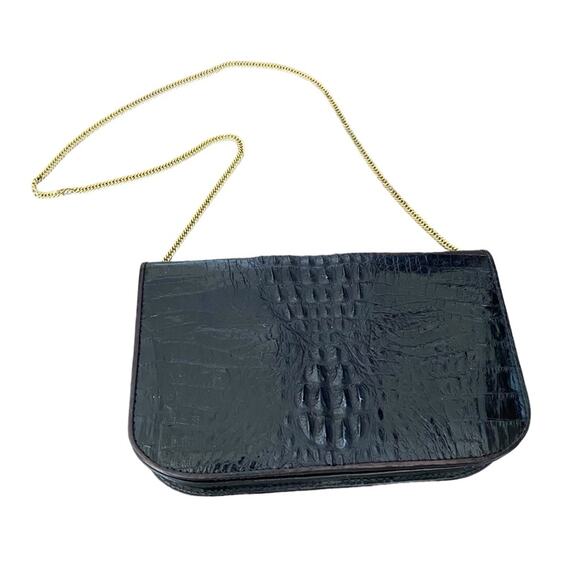 Vintage Crocodile Black Small Purse with Gold Tone Chain Singapore - Picture 1 of 7